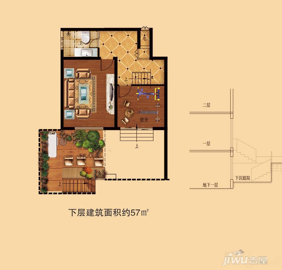 华建1街区写字楼普通住宅57㎡户型图