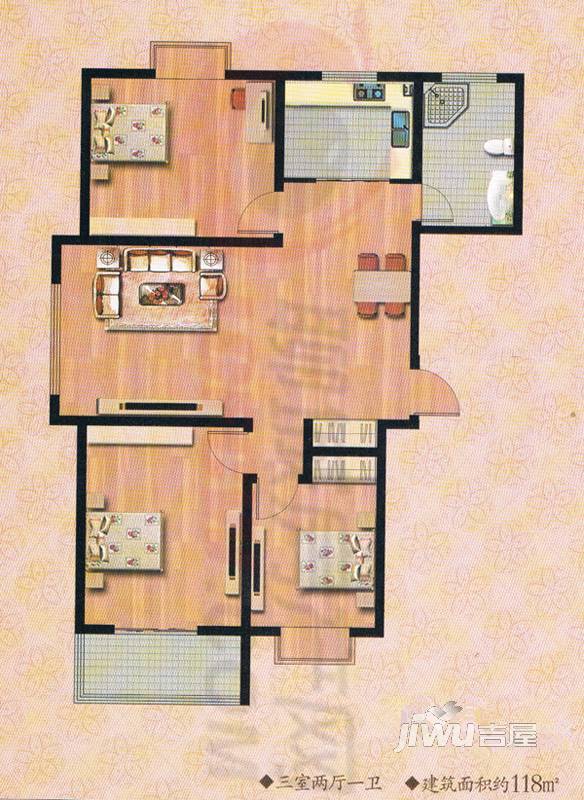 昌隆名郡3室2厅1卫118㎡户型图