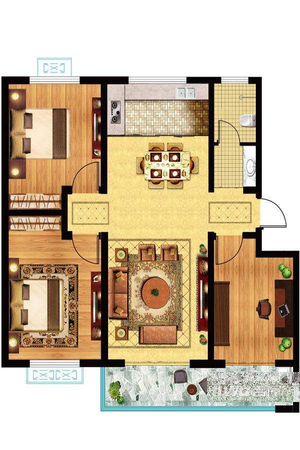 中央财富城3室2厅1卫112㎡户型图