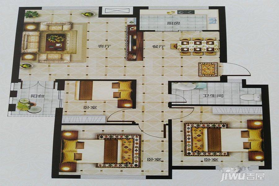 义乌太阳城3室2厅1卫90㎡户型图