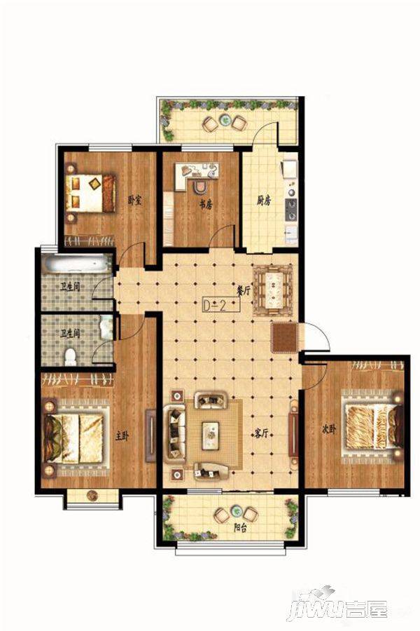 菏建华泰嘉园3室2厅2卫170㎡户型图