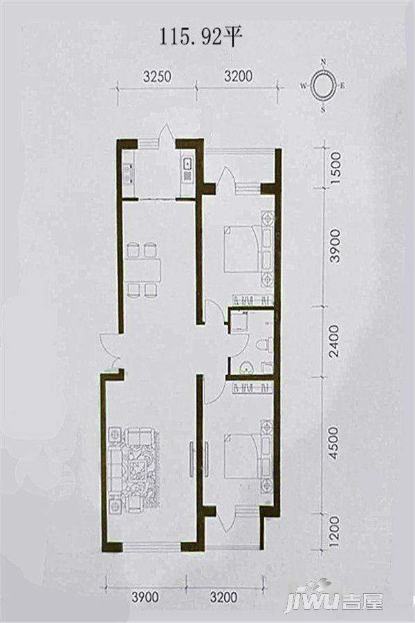 世贸皇冠花园2室2厅1卫115.9㎡户型图