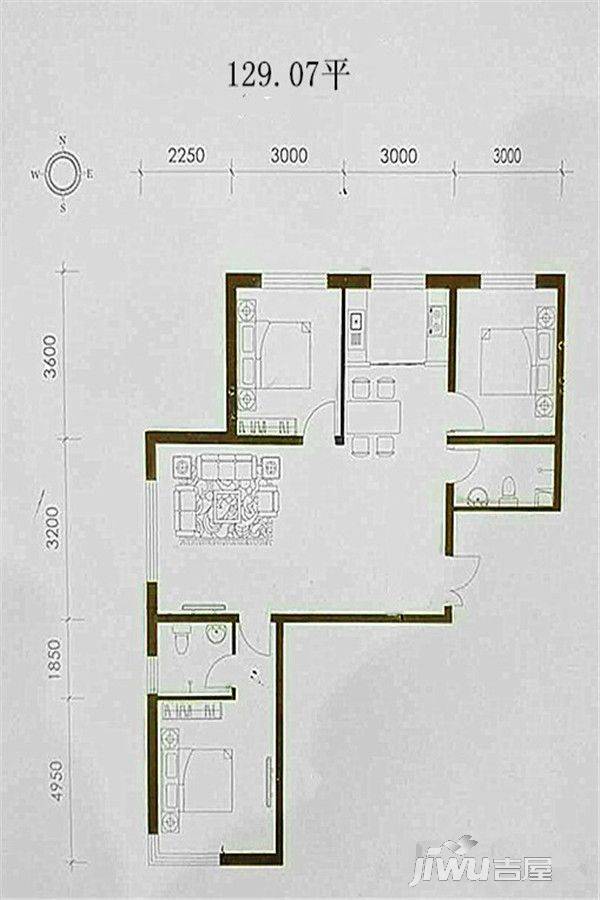 世贸皇冠花园3室1厅2卫129.1㎡户型图