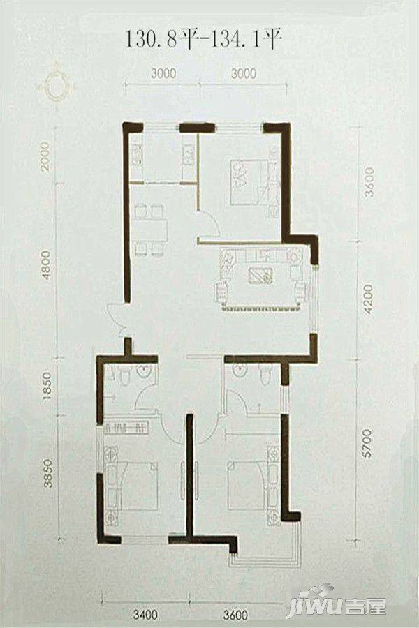 世贸皇冠花园3室2厅2卫130.8㎡户型图