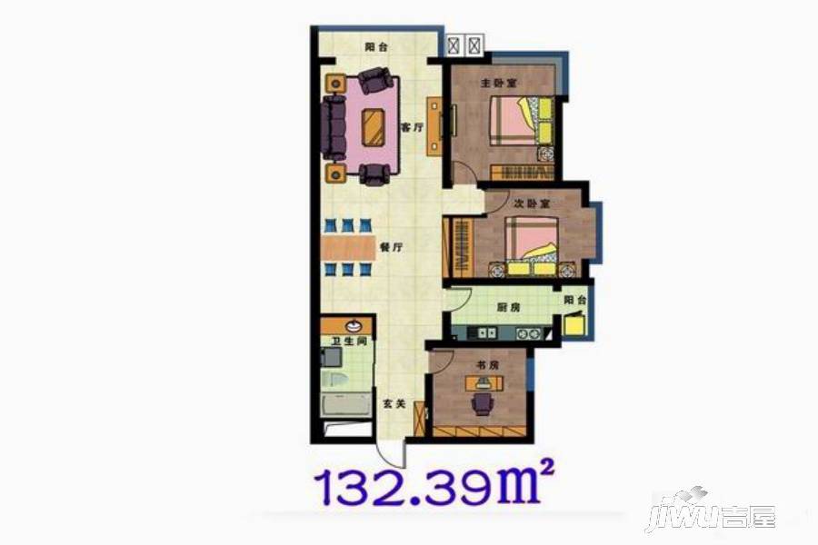 恺悦豪庭3室2厅1卫132.3㎡户型图