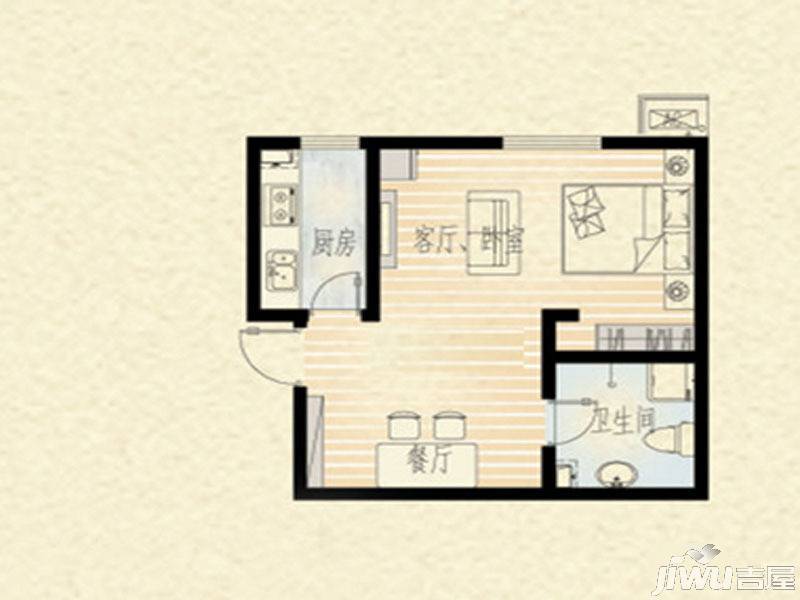 乐海公馆1室1厅1卫53㎡户型图