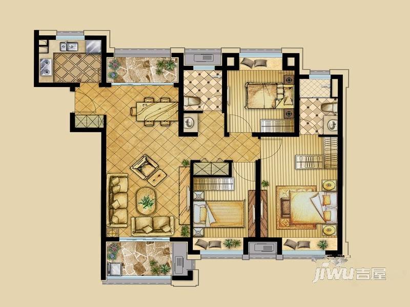 绿地海域笙晖3室2厅2卫110㎡户型图