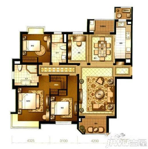 西康路9894室2厅2卫167.8㎡户型图