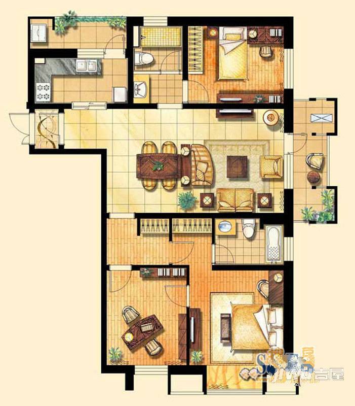 融创香溢花城3室2厅1卫154㎡户型图