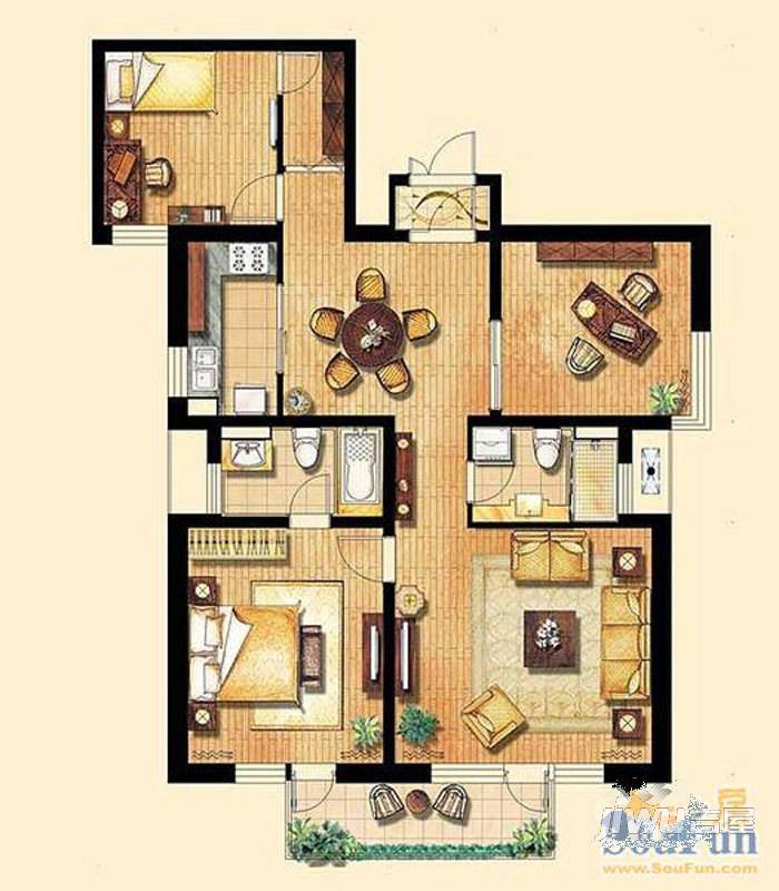 融创香溢花城3室2厅2卫154㎡户型图