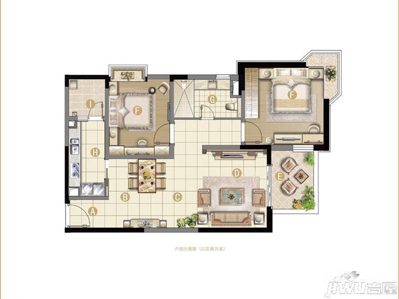 远雄徐汇园2室2厅1卫88.5㎡户型图