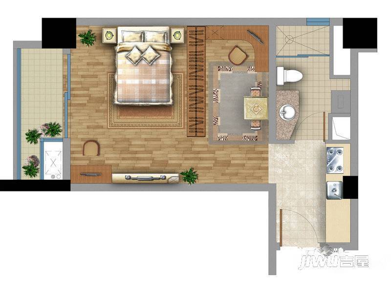 嘉定鼎固大厦1室1厅1卫55㎡户型图