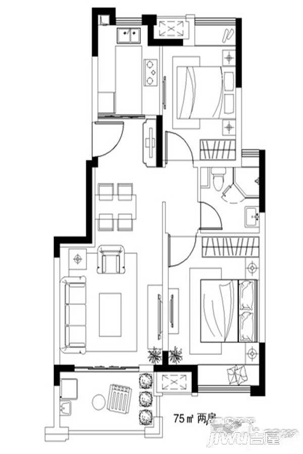 法兰西世家公寓2室2厅1卫78㎡户型图