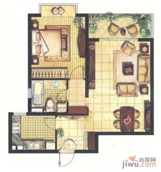 金领国际1室2厅1卫71.4㎡户型图