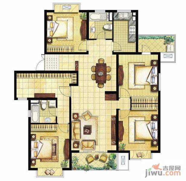 金领国际4室2厅2卫156㎡户型图