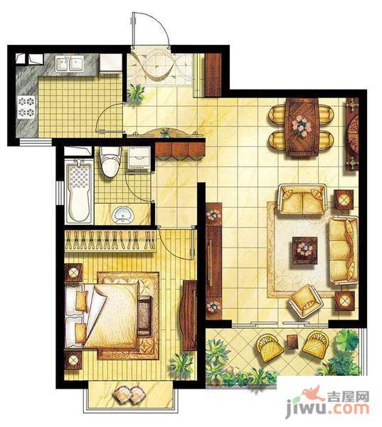 金领国际1室2厅1卫71㎡户型图