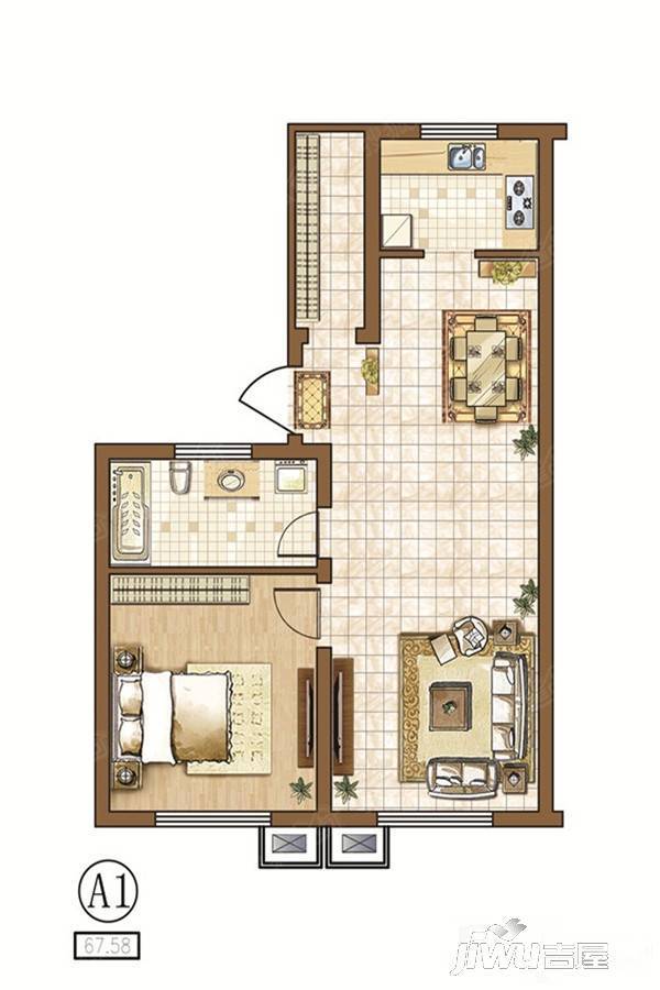 城建爱上海1室1厅1卫68㎡户型图