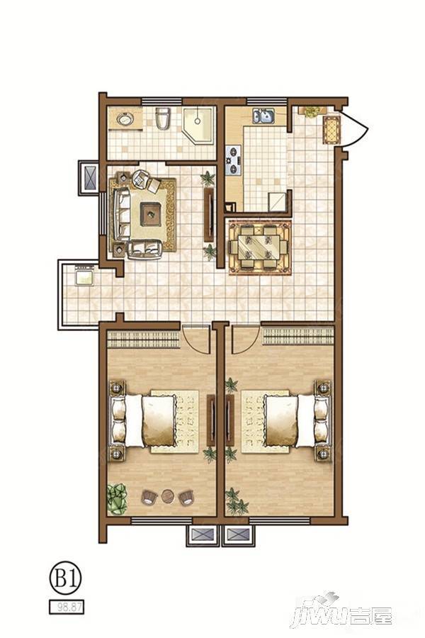 城建爱上海2室1厅1卫99㎡户型图