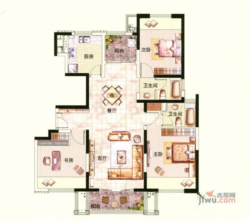 中环国际公寓三期3室2厅2卫140㎡户型图