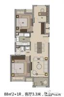绿地海珀佘山3室2厅1卫88㎡户型图