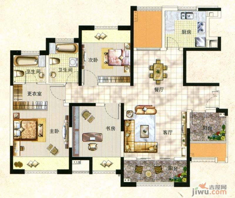 中环国际公寓三期3室2厅2卫123㎡户型图