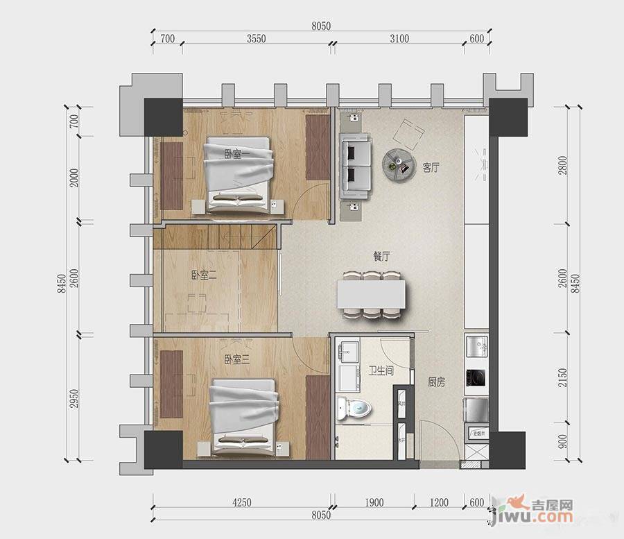 中冶梦想荟3室2厅1卫101㎡户型图