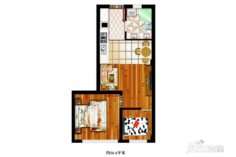 天鸿公馆2室2厅1卫56.6㎡户型图