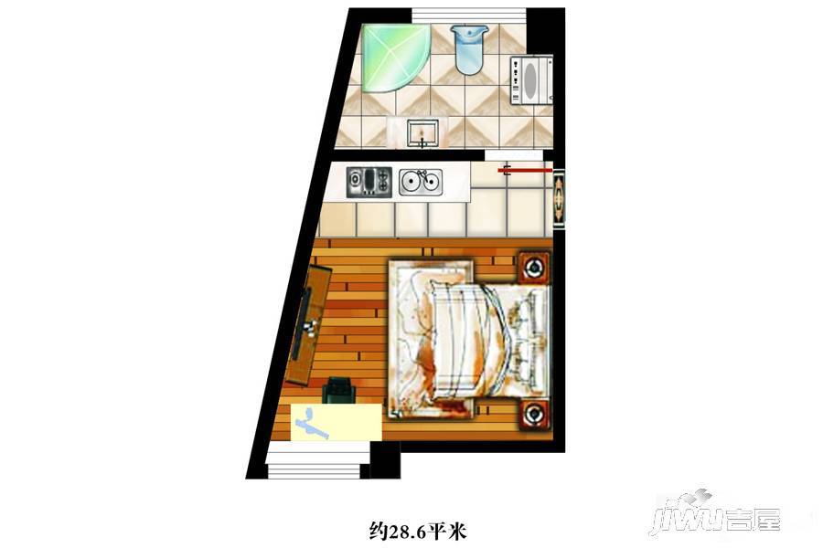 天鸿公馆1室0厅1卫28.6㎡户型图