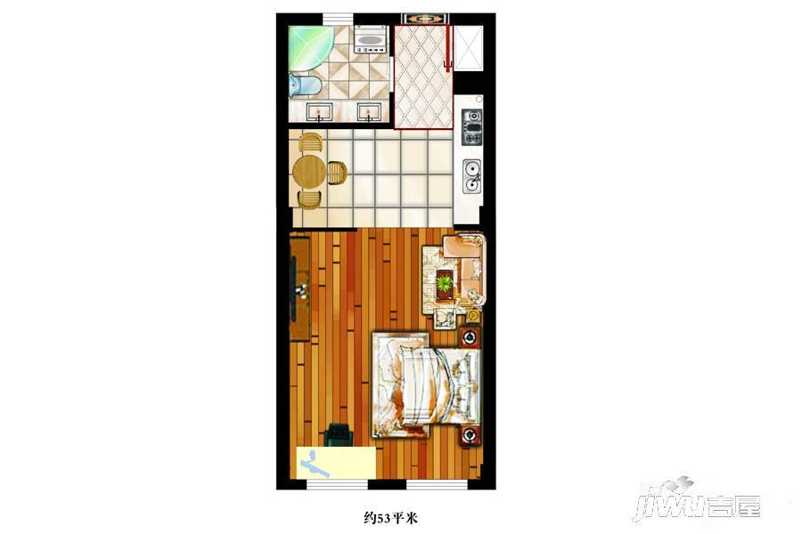 天鸿公馆1室1厅1卫53㎡户型图