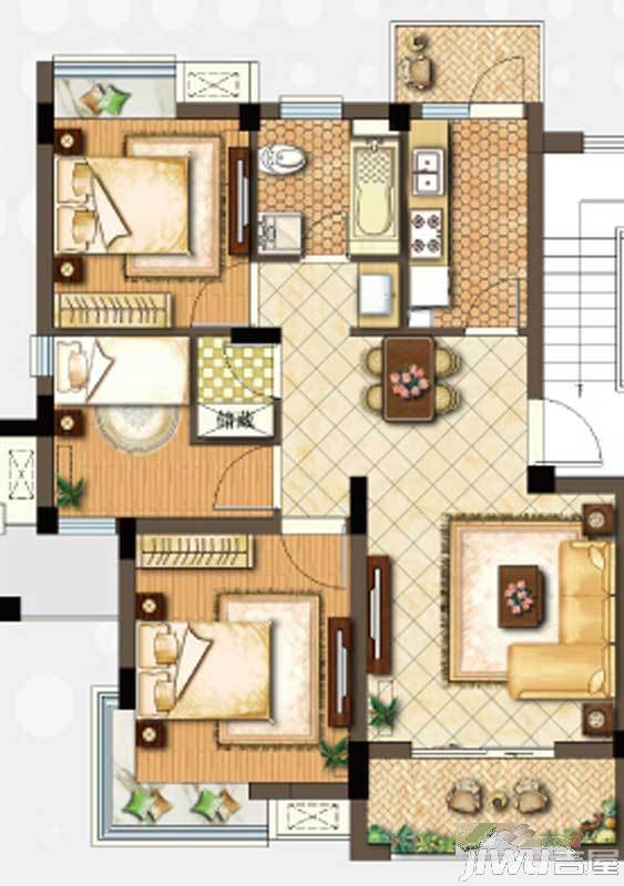 港城滴水湖馨苑3室2厅2卫86㎡户型图