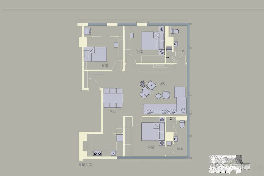 浦江意优3室2厅2卫160㎡户型图