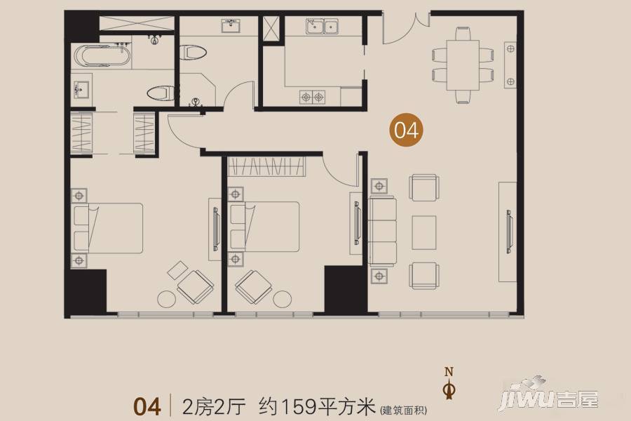 企业公馆2室2厅2卫159㎡户型图