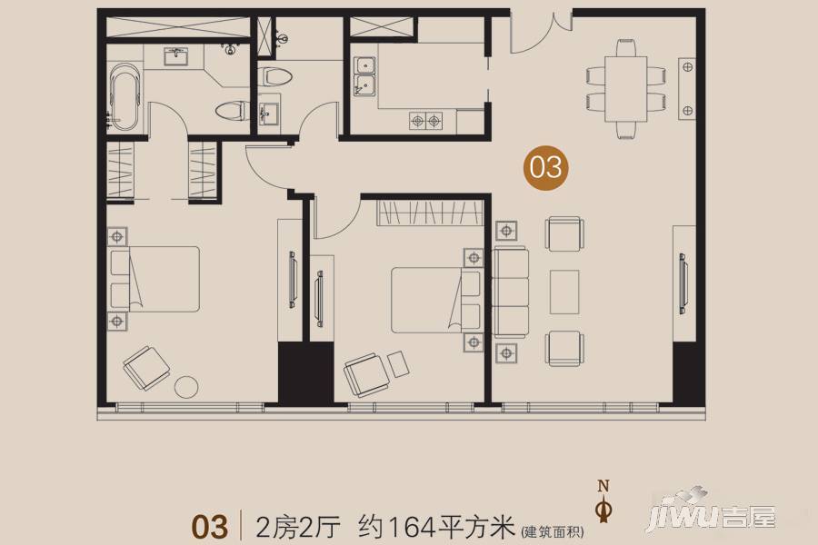 企业公馆2室2厅2卫164㎡户型图