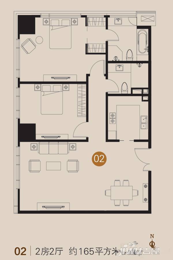 企业公馆2室2厅2卫165㎡户型图