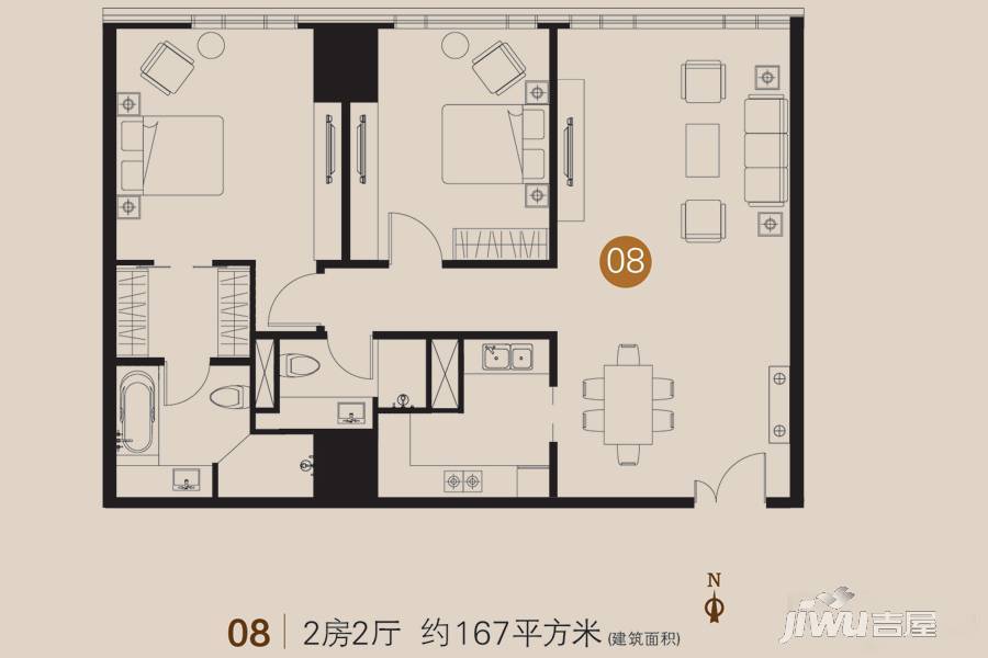 企业公馆2室2厅2卫167㎡户型图