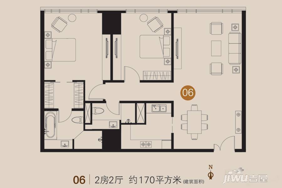 企业公馆2室2厅2卫170㎡户型图