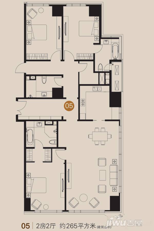 企业公馆2室2厅3卫265㎡户型图