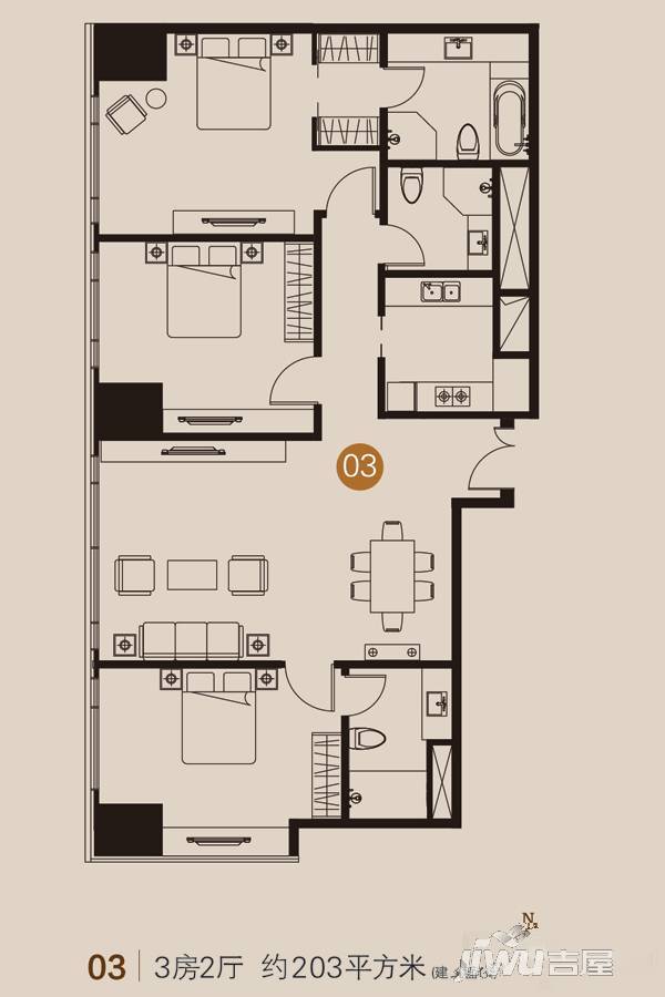 企业公馆3室2厅3卫203㎡户型图