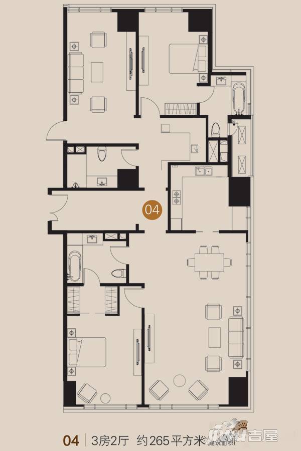 企业公馆3室2厅3卫265㎡户型图
