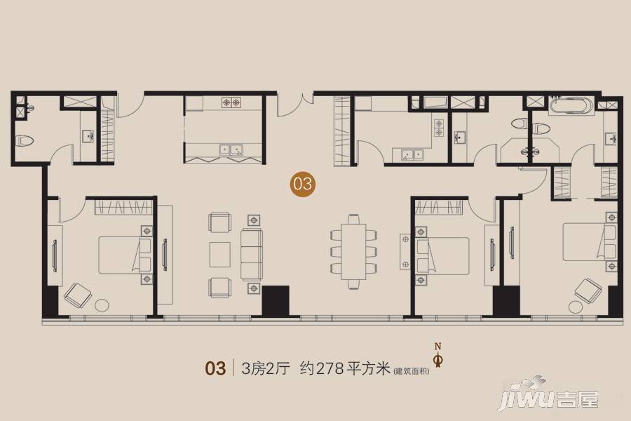 企业公馆3室2厅3卫278㎡户型图