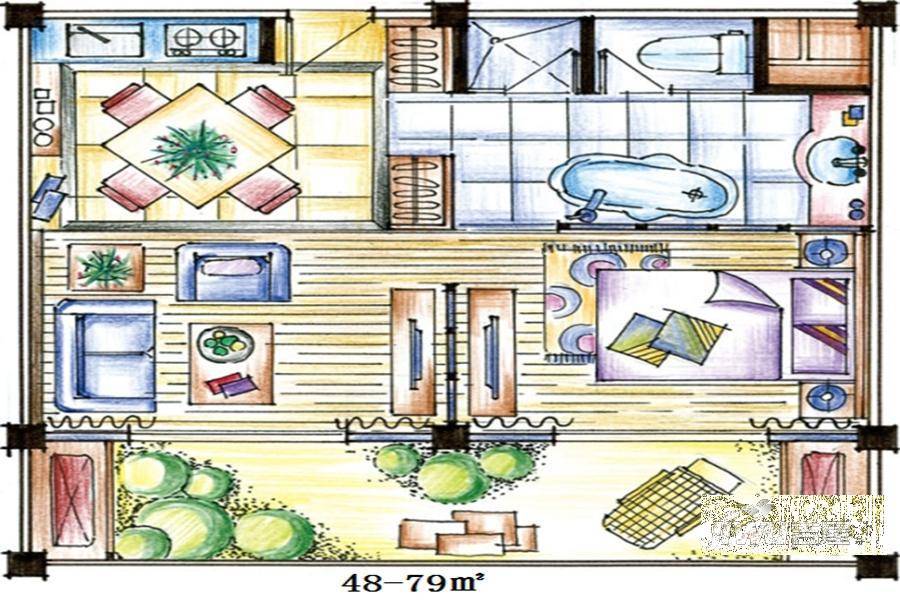 中南朱里雅集1室1厅1卫48㎡户型图