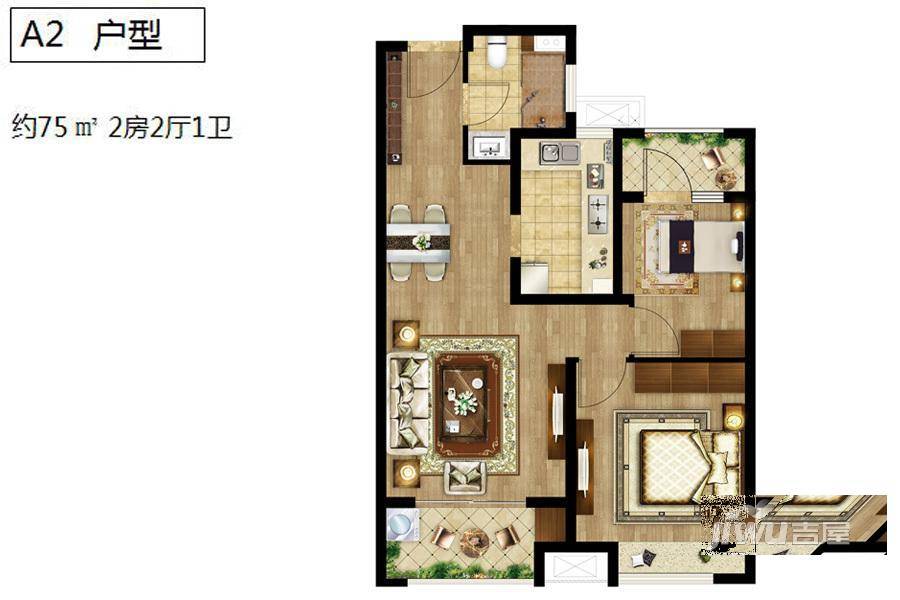 天健萃园2室2厅1卫75㎡户型图