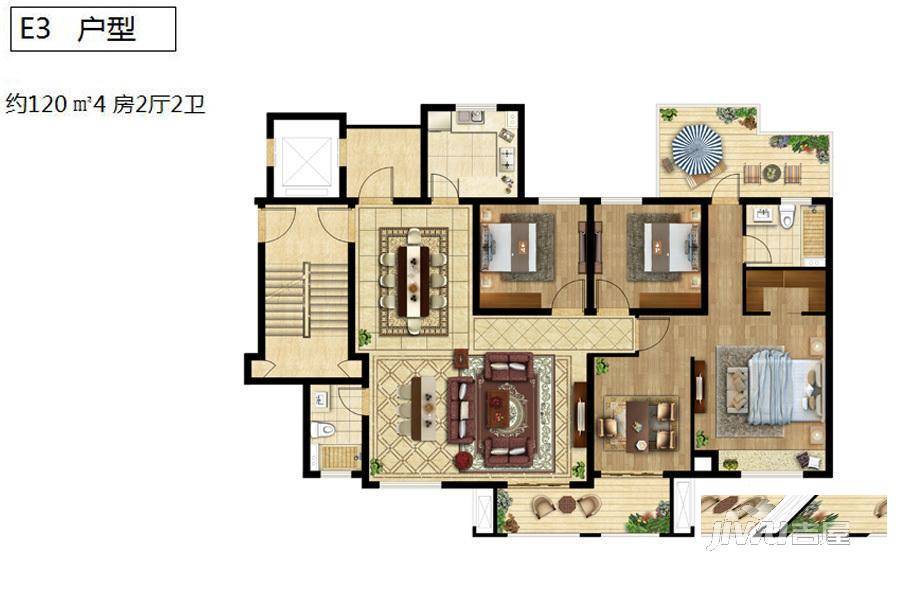 天健萃园4室2厅2卫120㎡户型图