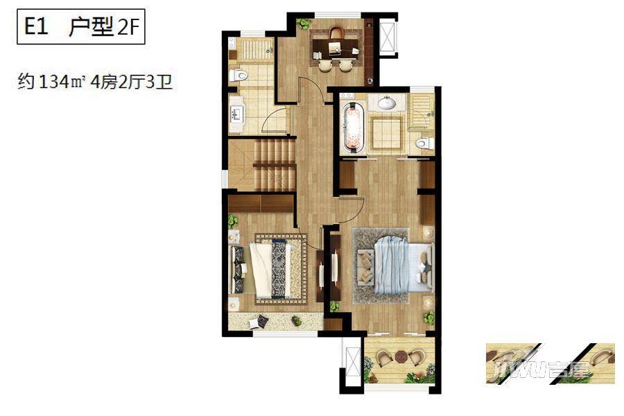 天健萃园4室2厅3卫134㎡户型图