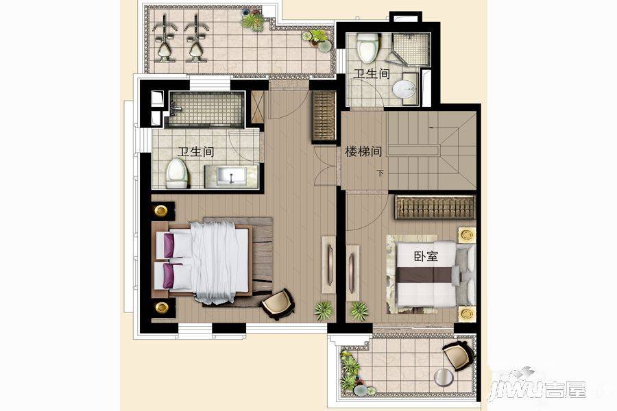 保利建工西郊锦庐3室1厅3卫114㎡户型图