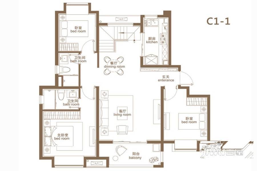 佳兆业君汇上品3室2厅2卫119㎡户型图