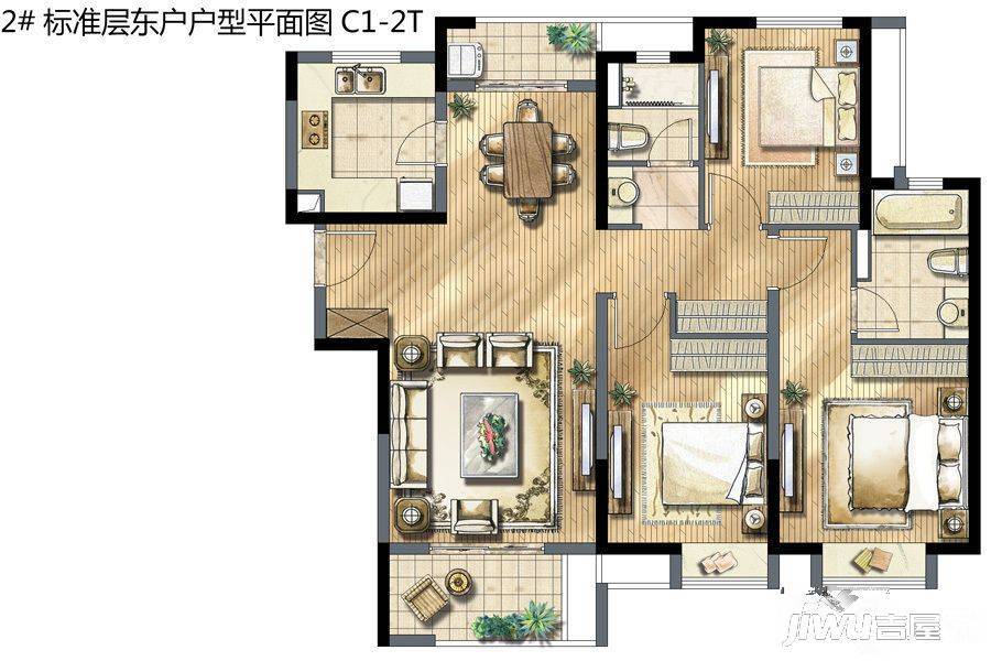 凯德新视界公寓3室2厅2卫117㎡户型图