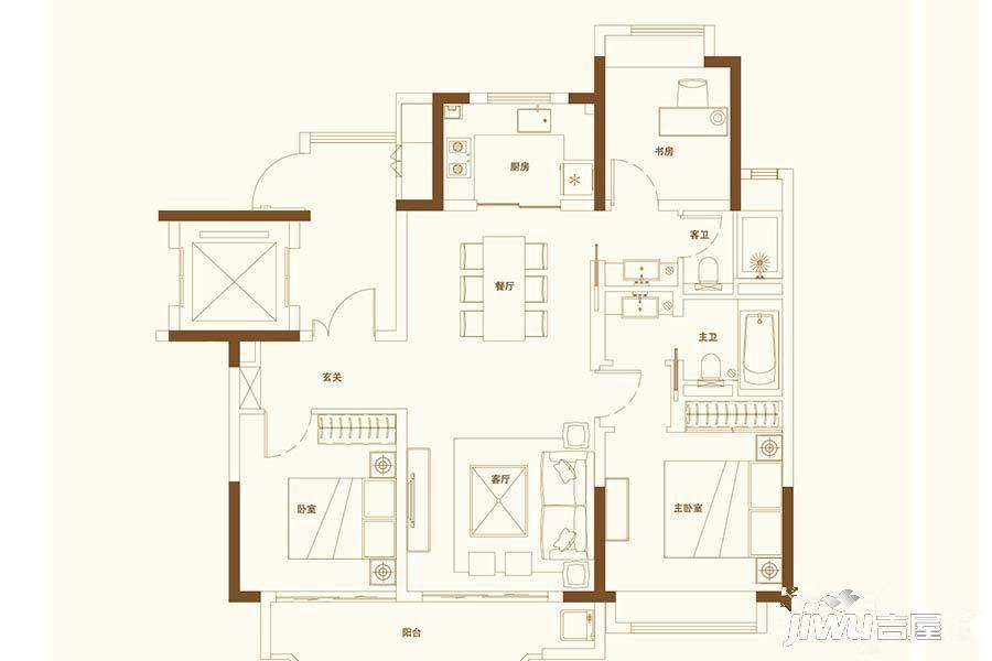 葛洲坝虹桥紫郡公馆3室2厅2卫116㎡户型图