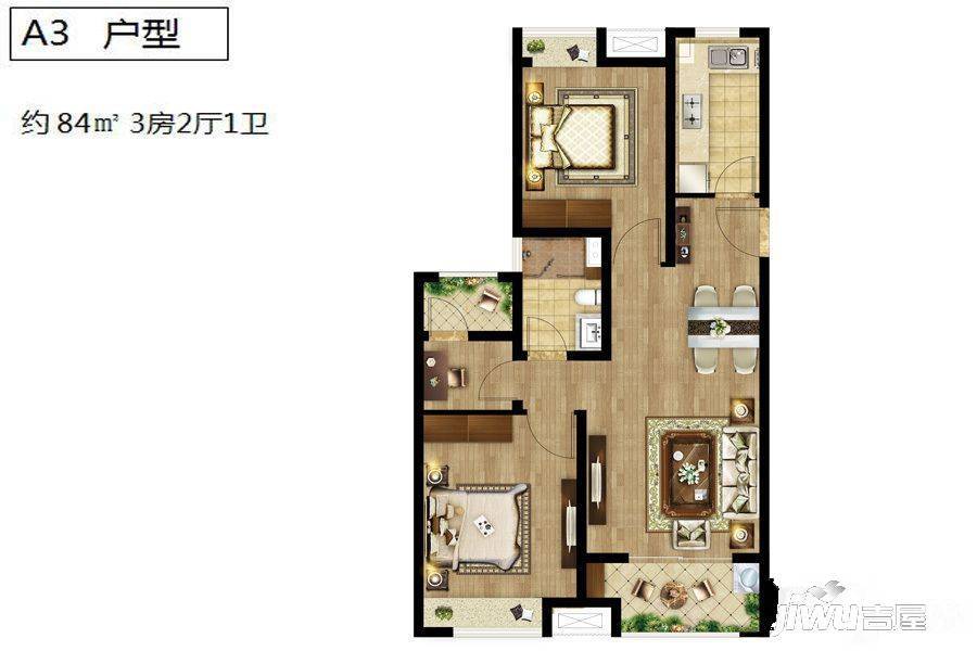 天健萃园3室2厅1卫84㎡户型图