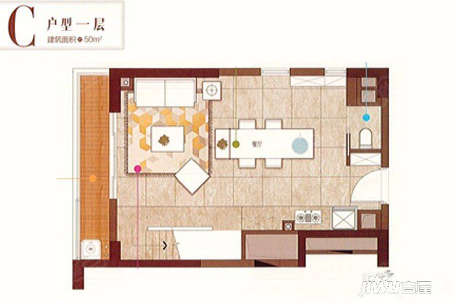 龙湖北城天街商铺2室1厅2卫50㎡户型图